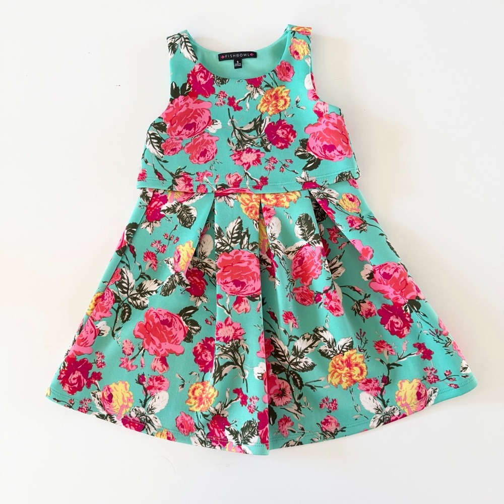Teal and Pink Floral Flare Dress